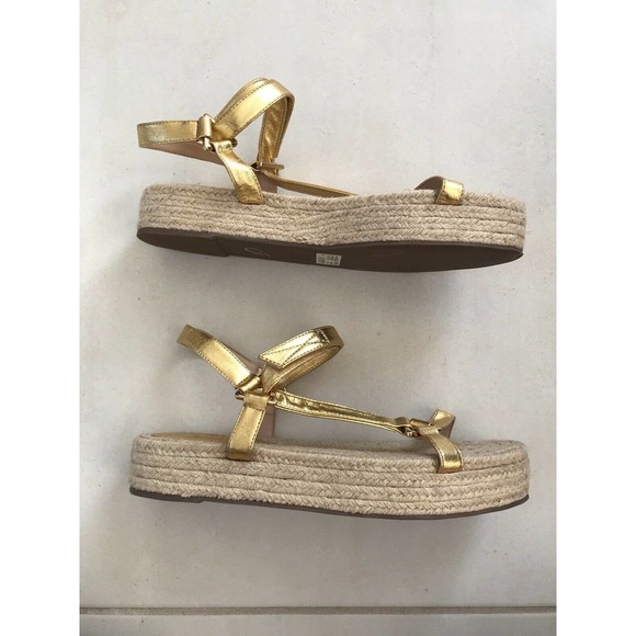 Schutz Sandalia Salto Baixo Jute Gold Metallic Platform Sandals - Picture 3 of 12